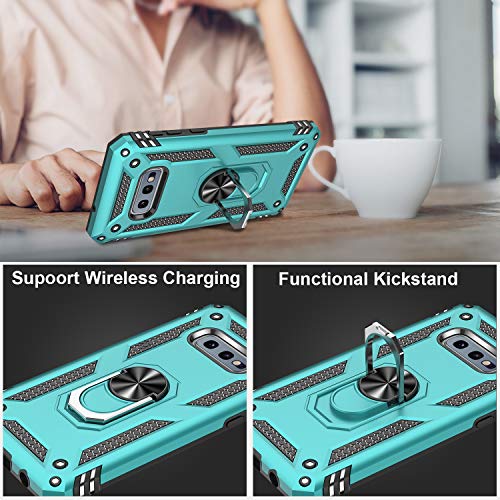 Ikazz Galaxy S10E Case With Screen Protector,Military Grade Shockproof Cover Pass 16Ft Drop Test With Magnetic Kickstand Car Mount Holder Protective Phone Case For Samsung Galaxy S10E Turquoise Color #TOP3