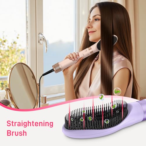 Image of MESCOMB 5 in 1 Hair Styler, 110000 RPM Ultra-Fast Drying, Automatic Hot-Air Curling, Smooth Straightening,Peach