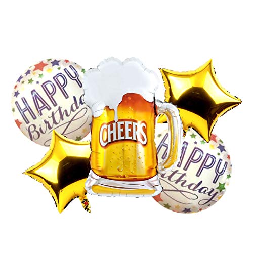Image of Rozi Decoration Happy Birthday Cheers Glass Theme Foil Balloon Set of 5 (Cheers Glass- 58325)