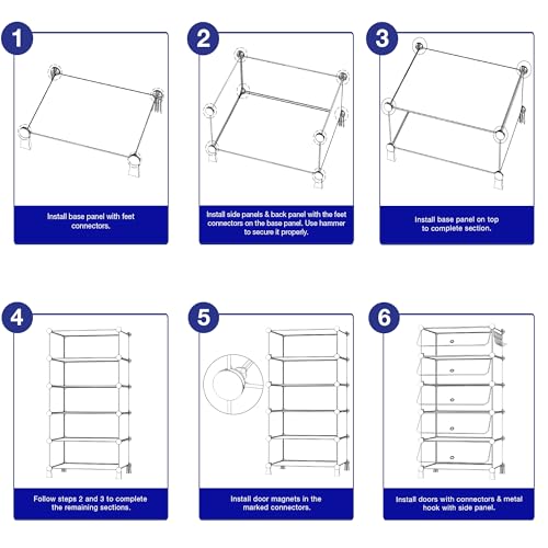Image of BOXJOY 5 Shelf Plastic Almirah Wardrobe Racks with 5 Doors, Magnets & 5 Hook Steel Holder Clothes Storage Collapsible Foldable Multipurpose Cupboard Organizer for Baby Kids Cloth Bedroom Toys (White)