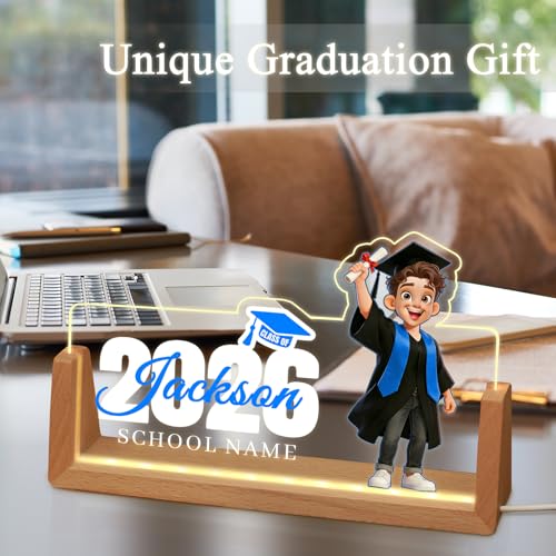 Image of Custom Name Plate for Desk, Personalized Light Up Acrylic Desk Name Plate, Personalized Graduation Gifts 2026 for Him Her, Class of 2026 Graduate Gift, High School College Grad Gift (Design17-Graduation Boy)