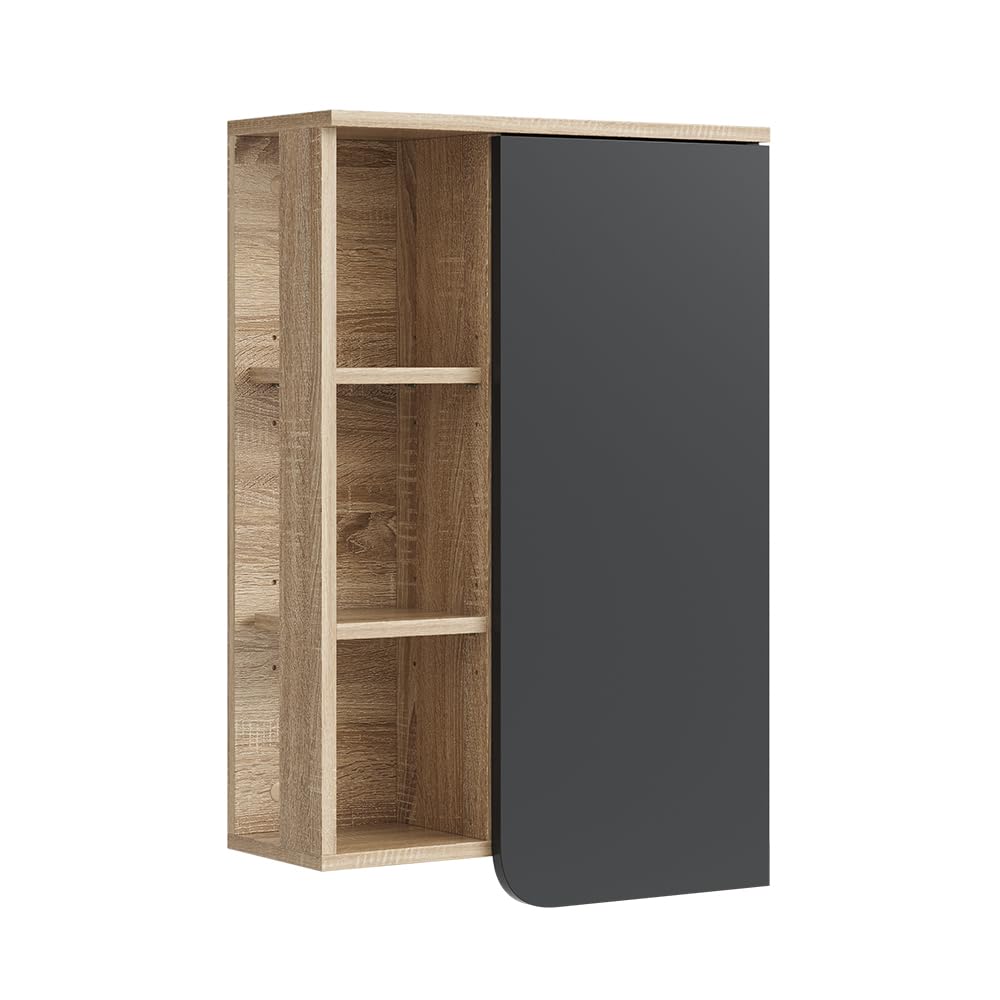 Vicco Mobile bagno Karen, Sonoma/antracite, 50 x 75 cm con porta e vani aperti, per montaggio a parete con vani a giorno e vani chiusi
