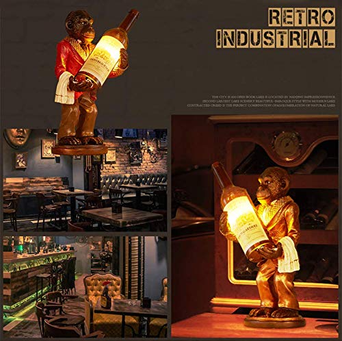 Litfad Retro Animal Table Light Monkey & Wine Bottle 1 Head Resin Glass Desk Light Industrial Creative Bedside Desk Lamp For Restaurant Bedroom Hotel Bar - Red #TOP5