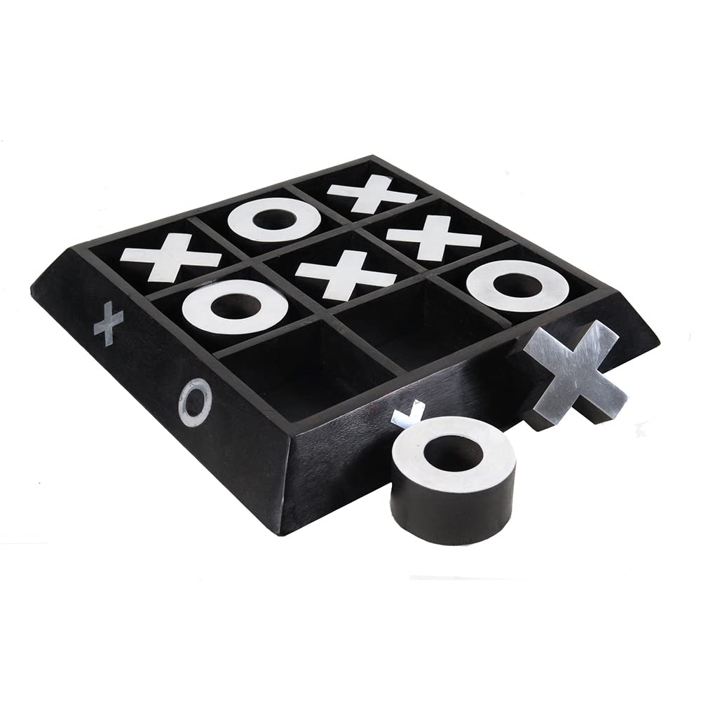 Old Modern Handicrafts Gioco X-O in legno/alluminio - Set Tic-Tac-Toe - Una graziosa aggiunta all'arredamento della tua casa - 11,3 L x 11,3 L x 2,5 A pollici