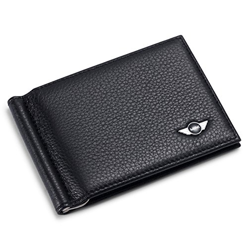MINI Cooper Bifold Money Clip Wallet with 6 Credit Card Slots - Genuine Leather