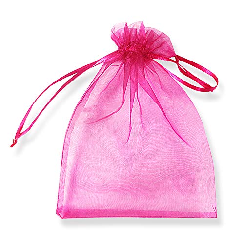PLECUPE 100 Stück Durchsichtig Tunnelzug Organzabeutel Organzasäckchen Süßigkeiten Beutel Saeckchen Geschenk, 25 x 35cm Hochzeit Säckchen Party Festival Beutel Bonbonsbeutel Candy Bags - Rosenrot Cover