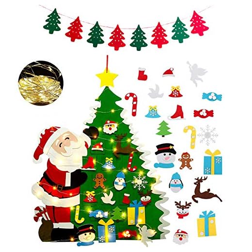 Fieltro Árbol de Navidad con 21 pcs Ornamentos Desmontables con 1 Piezas Banner de Navidad + 3M 30 Luces LED de Cadena,Decoraciones de Navidad Árboles para Niños