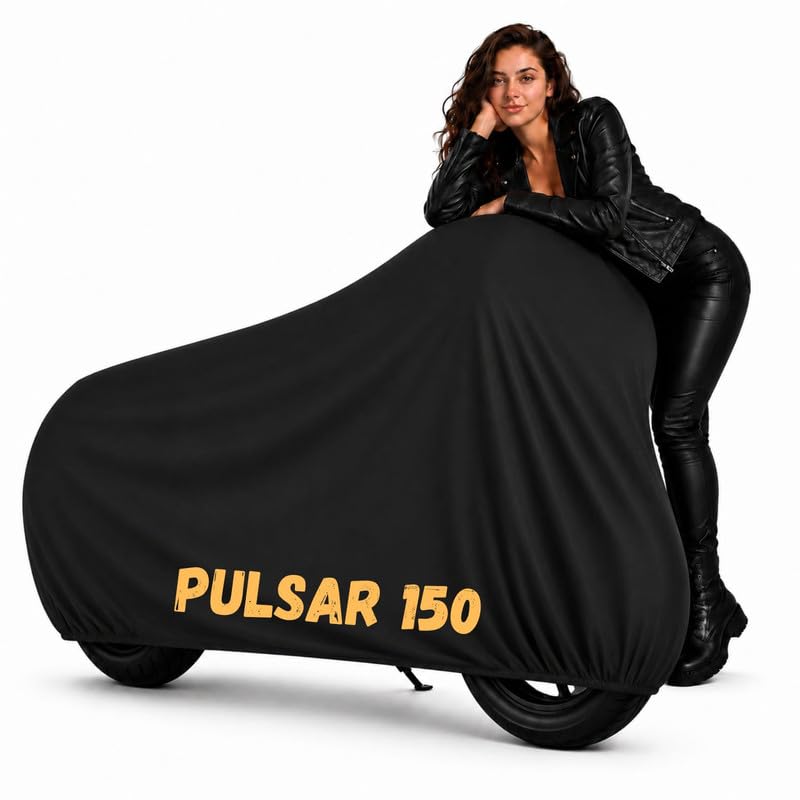 Image of Puroma Waterproof Bike Cover Compatible with Pulsar 150 | All Weather Protection from Rain, Dust, & Scratches with Mirror Pockets & Buckle Belt, Black