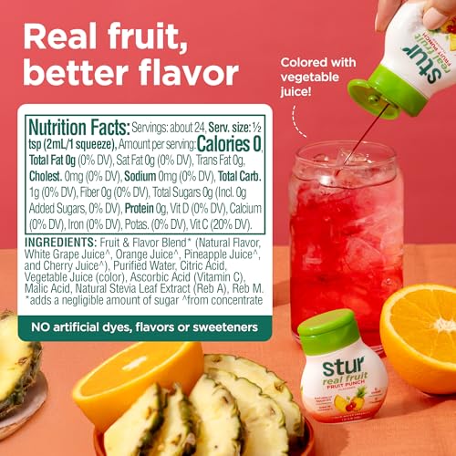 Image of Stur Liquid Water Enhancer | Fruit Punch | Naturally Sweetened | High in Vitamin C & Antioxidants | Sugar Free | Zero Calories | Keto | Vegan | 5 Bottles, Makes 120 Drinks