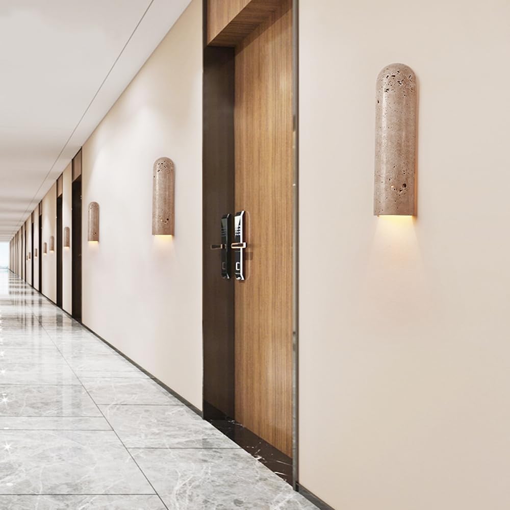 G9 Light Source Minimalist Wall, Industrial Style Yellow Travertine Lamp, Single Head Flush Mounted Sconce, Hallway Living Room Balcony Decoration Fixtures