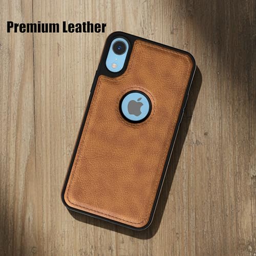 Image of Leather Case for Apple iPhone XR Premium Protective Stylish Slim Cover with Shockproof Raised Edges Brown