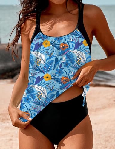 Image of SHESHOW Cowgirl Style Tankini Swimsuits for Women Scoop Neck Ruched Blouson and Bottom 2 Piece Bathing Suits S-XXL