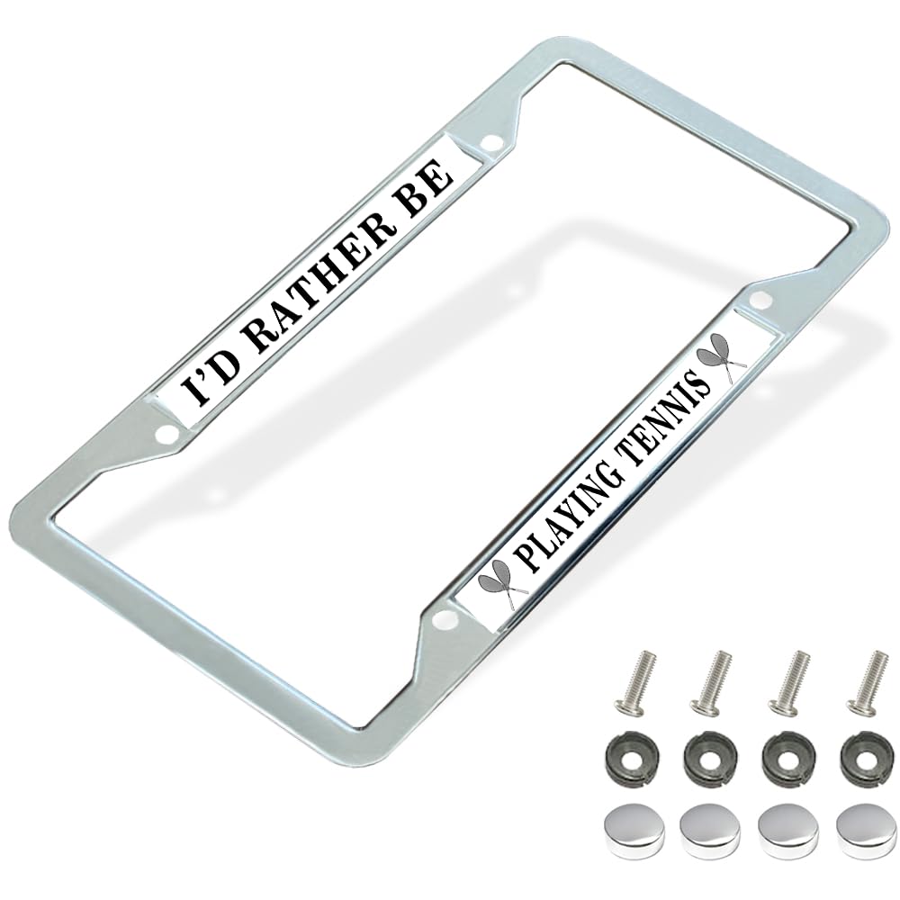 Table Tennis Sport License Plate Frame for Sports Fans, Table Tennis Pride Stainless Steel License Plate Frame, I'd Rather Be Playing Table Tennis License Plate Frame with Chrome Screw Caps