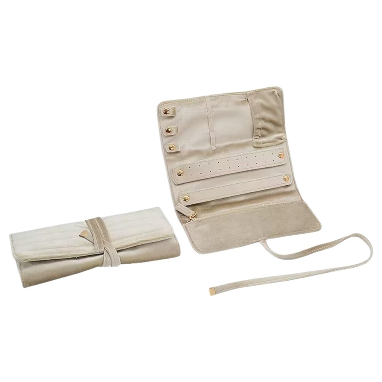 RUWLFE 1Pcs Universal Travel Jewelry Bag Foldable With Buckle Rings Necklaces Earrings Organizer Portable Storage Display Pouch for Rings, Necklaces, Earrings(Beige)