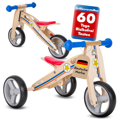 BIKESTAR Mini Kinder Laufrad Holz Lauflernrad mit DREI Rädern für Jungen und Mädchen ab 1 – 1,5...
