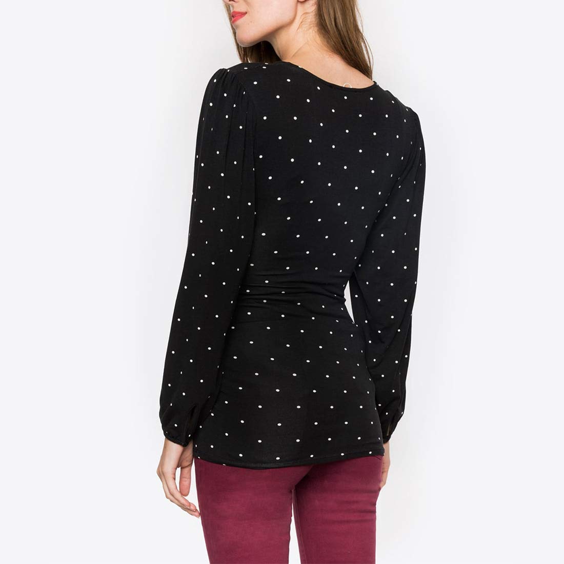 SISAY T-Shirts à Manches Longues Maternité Vetement Femme Enceinte Grossesse Hiver Tee Shirt Allaitement Haut Imprimé Mignon Tunique Portefeuille Col V Blouse Automne Pull Printemps Chic et Elegant