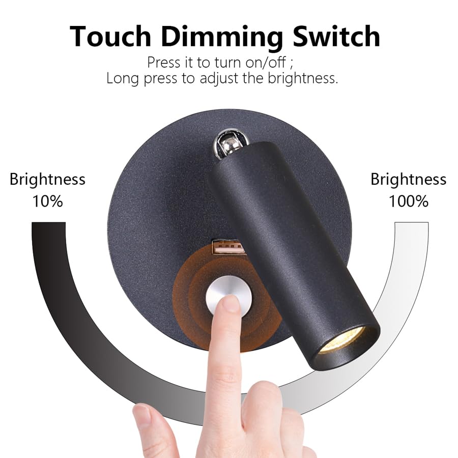 Image of Surface Wall Mounted Reading Light Sconces Lamp Touch Dimmer Switch LED 3W Warm White 3000K 2PCS (Hardwired)