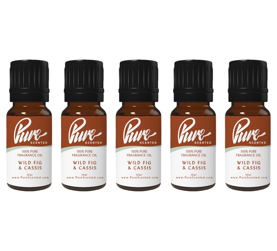 Pure Scented 50ml Fragrance Oils - 5 x 10ml Suitable for Candles, Soaps, Slime, Diffusers, Cosmetics, Wax Melts, Designer (5 x 10ml, Wild Fig & Cassis)