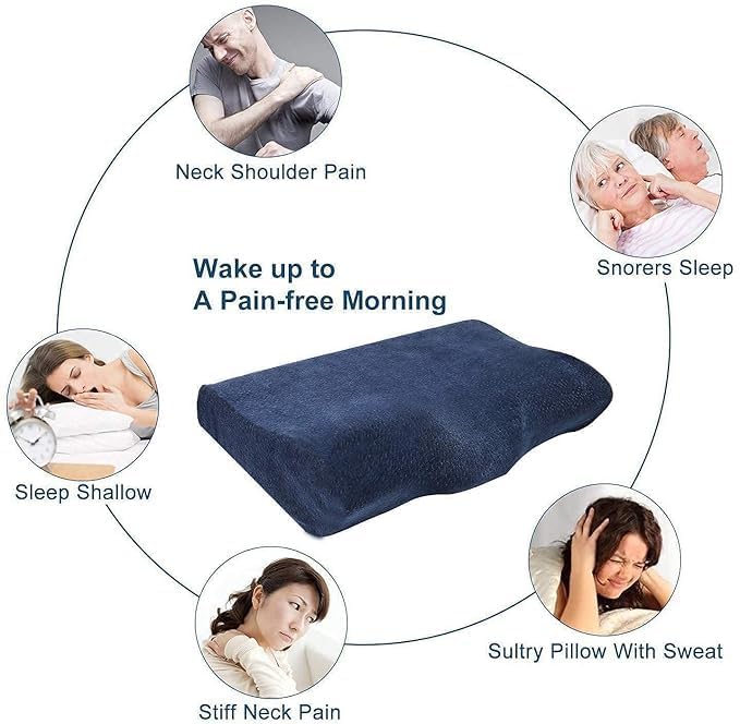 MASHUR FAB Orthopedic Memory Foam Pillows | Cervical Pillow for Neck and Shoulder Pain with Removable Zipper Cover |Orthopedic Pillow Navy Blue sf2 3