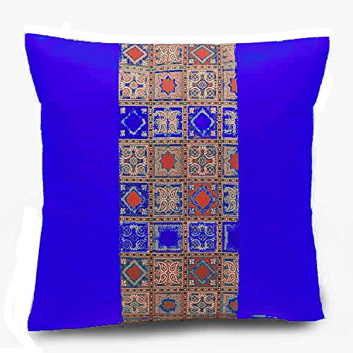 Rastogi Handicrafts Zari Housse de coussin en brocart 40,6 cm Bleu Cover
