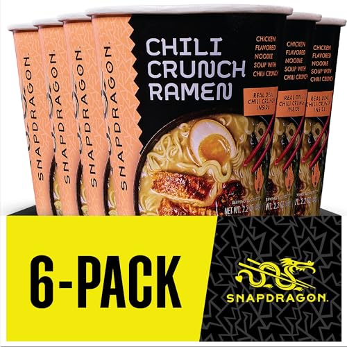 Image of Snapdragon Chili Crunch Ramen Cup Noodles - 6 Pack Instant Ramen Bowl with Authentic Wheat Noodles, Soup Sauce Base, Vege Pack and Chili Crunch Oil. Microwave or Hot Water, Easy Meal Prep (4.23oz x 6)
