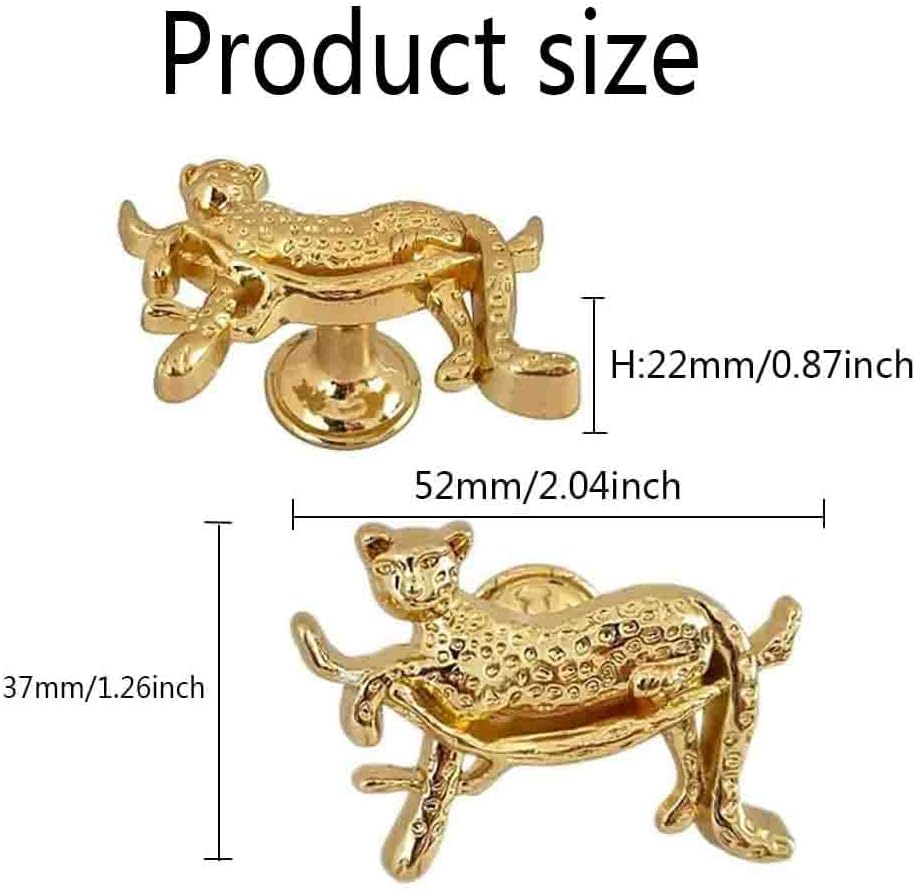 haowei Cheetah Knobs Gold Animal Drawer Knobs 4Pcs Animal Handle Cabinet Pullsfor Dresser Cupboard Wardrobe e (Leopard)