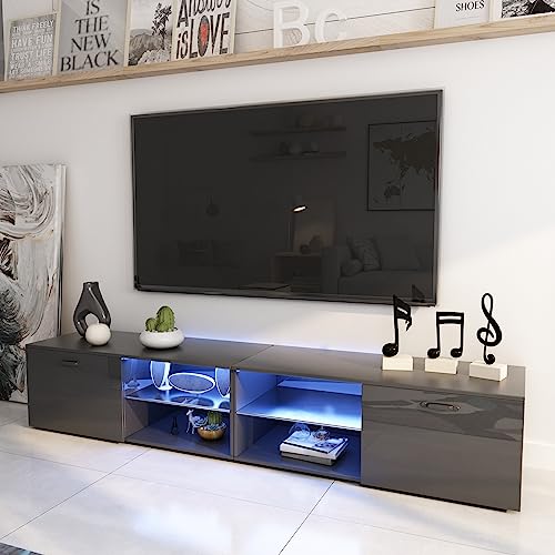 Wersmt White Modern Led Tv Stand Combined Tv Cabinet For Up To 85 Inch Tv With Rgb Led Lights Tv Tables For Bedroom Living Room, Black #TOP1