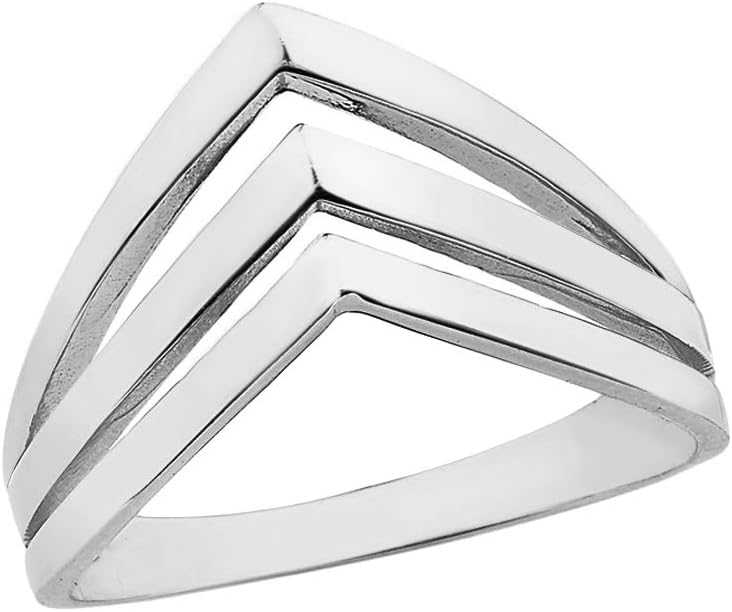 Women's 925 Sterling Silver Triple Chevron Ring V Shaped Band