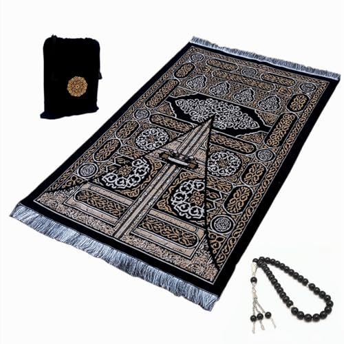 SHUKRAN-Prayer-Rug-Muslim-Prayer-Mat-with-Bag-Prayer-Beads-for-Kids-Men-Women-Soft-Thin-Prayer-Matt-Islam-for-Eid-Travel-Ramadan-Perfect-Islamic-Gifts-Chenille-Fabric