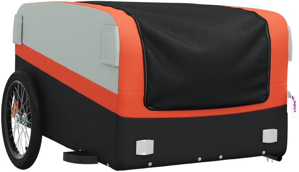 Heavy Duty Bike Cargo Trailer with Safety Flag, 99.2 lb Load Capacity Iron Bicycle Cart for Groceries, Luggage, and Plants, Black and Orange