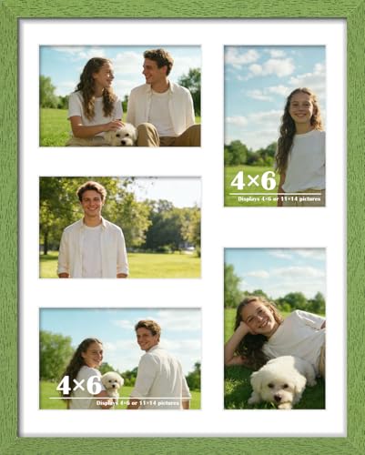 Image of DUENPY 11x14 Collage Picture Frame 4x6 Collage Picture Frame Displays Five 4x6 inch Photos or 11x14 (Without Mat) Wall Decor Wall Hanging or Tabletop Green