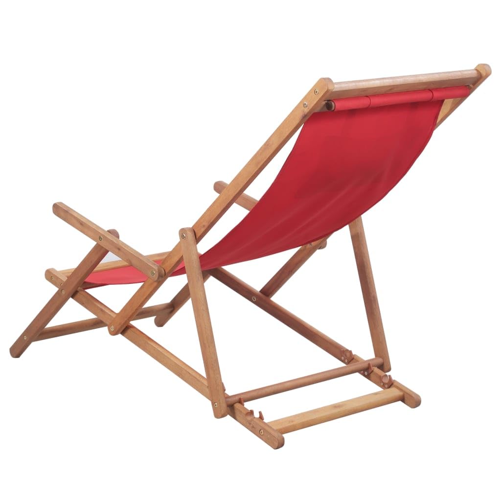 Générique Czerwone drewniane składane krzesło plażowe 3 pozycje leżak rozkładany do ogrodu, patio, balkonu, kempingu, wytrzymałej drewnianej ramy, odporne na warunki atmosferyczne, składane siedzisko