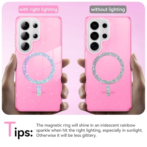 Image of BENTOBEN for Samsung S25 Ultra Case Clear Glitter, Galaxy S25Ultra Magnetic Phone Case [Compatible with MagSafe] Shockproof S25 Ultra 6.9-inch Cute Cover for Women Girl, Shine Hot Pink Glitter