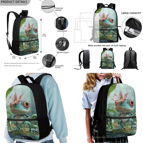 Rnyleeg Frog Backpack for Boys with Lunch Box School Backpack for Boys 8-10 10-12 Lightweight Kids Bookbag Set 4 Pcs for Primary Middle School Casual Rucksack Book Bag4