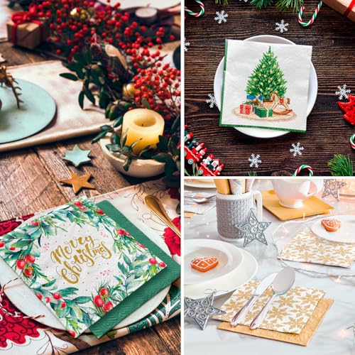 PAW - Christmas Luncheon Napkins 6,5'' x 6,5'', White and Gold Disposable Paper Napkins with Bauble, Elegant Lunch Napkins for Winter Birthdays, Christmas Parties, New Years, Decoupage, 50 Count – Image 7
