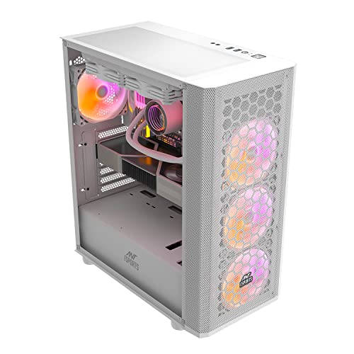 Image of Ant Esports 250 Air Mid- Tower Computer Case /Gaming Cabinet - White | Support - ATX, M-ATX, ITX | Pre-Installed 3 x 120mm Front Fans
