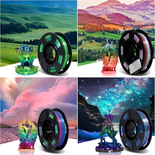 Image of YOUSU 1.75mm Silk Shiny 4 Types Rainbow Multi Colored Fast Color Change PLA 4 in 1 3D Printer Filament Bundle: 4 Types Multi Colored Silk PLA, 250g /Spool, 4 Spools 3D Printing Filament