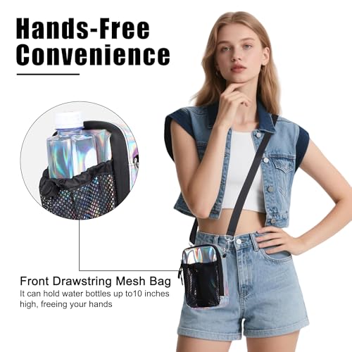 Geestock Small Crossbody Bag for Women Trendy, Holographic Mini Messenger Bag Shoulder Phone Purse with Water Bottle Pocket3