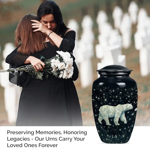 Image of Personalized Polar Bear - Funeral Decorative Urns - Cremation Urn Human - 10 Inch - Large with Velvet Bag - Large Urn for Human Ashes - Urn for Male & Female - Burial Urns - Memorial Urns