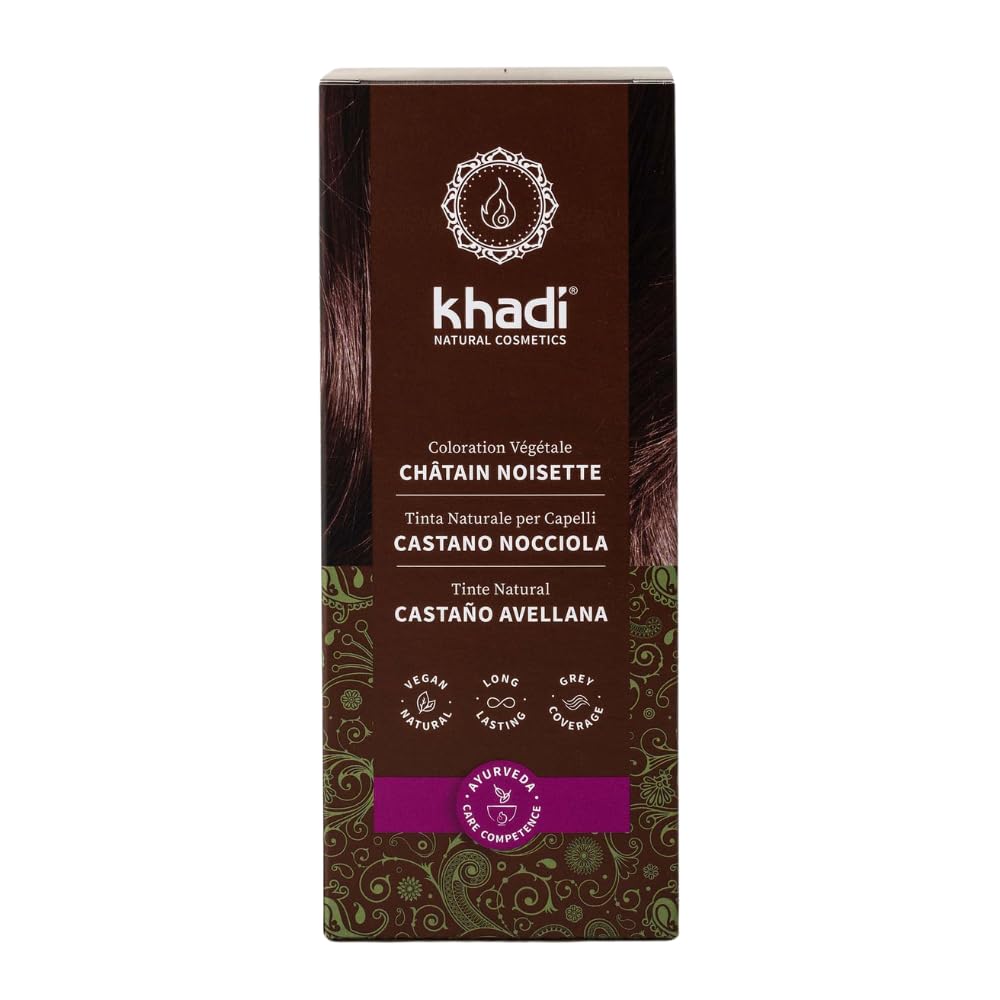 khadi CASTANO AVELLANA Tinte vegetal para el cabello - Tinte para un cabello brillante con un intenso color chocolate - Tinte natural 100% vegetal y natural - 100 g