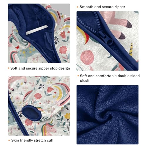 CHIFIGNO Cute Unicorns Floral Toddler Boy Jacket Fleece Outerwear Jackets Sweatshirt Toddler Fall Jacket Winter Jacket for Boys 3T3