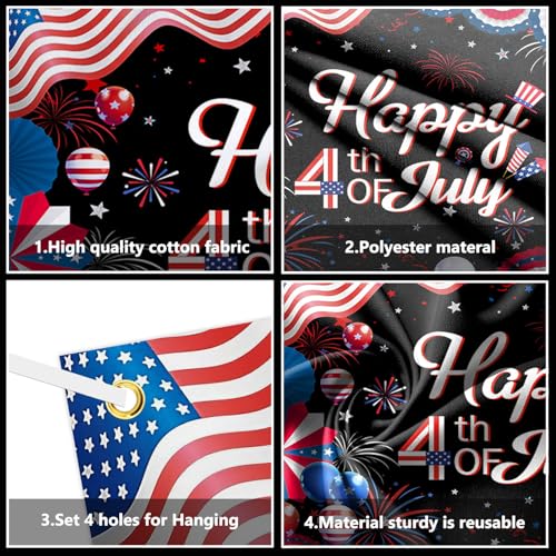 Image of AIBIIN Happy 4th of July Backdrop Fourth of July Banner 4th of July Decorations Patriotic Backdrop for Photography Independence Day Party Decorations Supplies 82.67 x 59.05 Inch