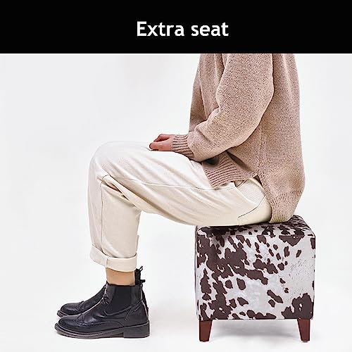 Adeco-Small-Foot-Stool-Ottoman-163-Linen-Cube-Ottoman-Foot-Rest-with-Wood-Legs-Upholstered-Ottomans-Footstool-for-Living-Room-Bedroom-Couch-Cow-Print Adeco Small Foot Stool Ottoman 163 Linen Cube Ottoman Foot Rest with Wood Legs Upholstered Ottomans Footstool for Living Room Bedroom Couch Cow Print
