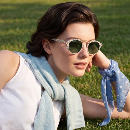 Image of CARFIA Small Face Double Bridge Acetate Polarized Round Womens Sunglasses | Retro Metal Bridge Designer Style, UV400 protection, Non-Fading Frame. Perfect for driving, beach, golf, daily and gifts.