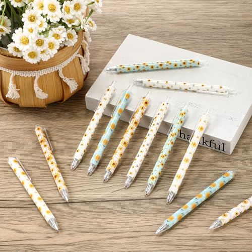 Image of Jetec 60 Pcs Back to School Sunflower Ballpoint Pens Sets Girly Stuff Aesthetic Retractable Pens Office Supplies Gift for Student Teacher Daughter School Office Coworker Favor