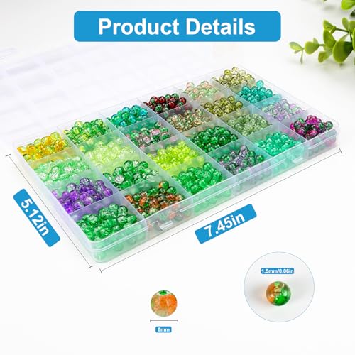 Image of XSEINO About 1200pcs 6mm Crack Glass Beads Bracelet Making Kit,24 Style Crack Mystic Green Series Colorful Crystal Beads for Jewelry Bracelet Making,DIY Crafts,Friendship Bracelets