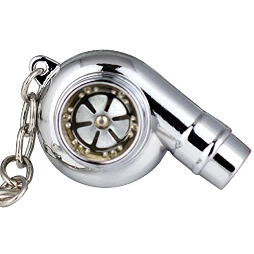 Image of maycom Creative Spinning New Chrome Polished Silver Turbo Turbocharger Keychain Key Chain Ring Keyring Keyfob,make Whistle Sound