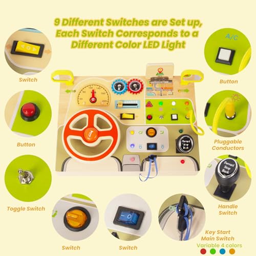 Image of Montessori Busy Board for Toddlers Baby Busy Board Car Steering Wheel Wooden Sensory Board Travel Toys for Fine Motor Skill Gift for 3+ Years Old Boys Girls Christmas Birthday Parents