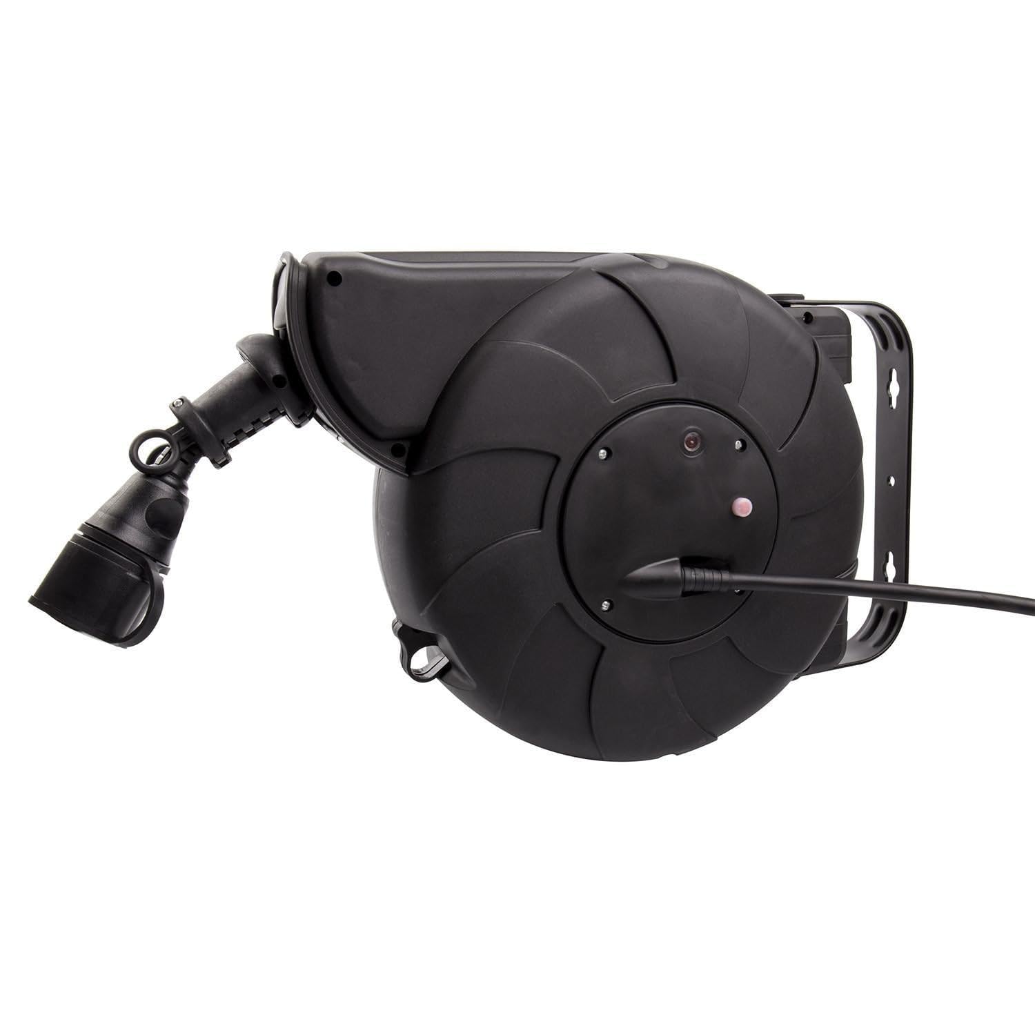 LEDKIA LIGHTING - Carrete de Cable Automático | 11m Extensible + 2m Línea | Soporte IP44 | Compatible con 3500W | Instalación en Pared o Techo | Protección Infantil y Sobrecarga, Negro