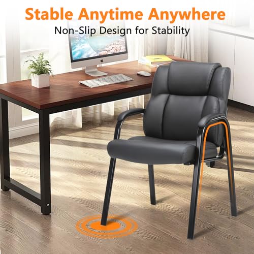 Image of CLATINA Leather Guest Chair with Padded Arm Rest for Reception Meeting Conference and Waiting Room Side Office Home Black 6 Pack